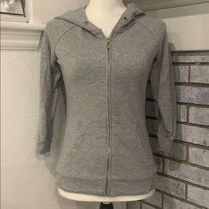 Bebe Gray Zip Up Logo Hooded Jacket